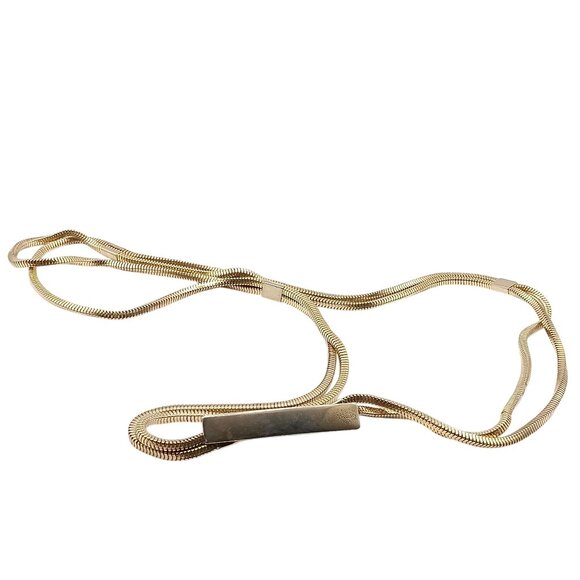 Vintage Gold-Tone Chain Link Belt with Polished Bar Buckle Design and Double Str